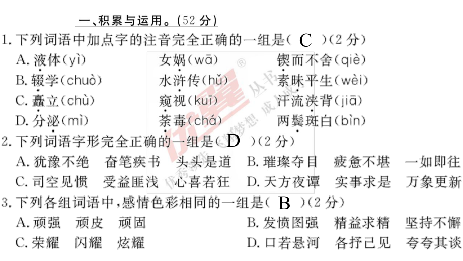 小升初语文模拟卷(一)课件.ppt_第2页