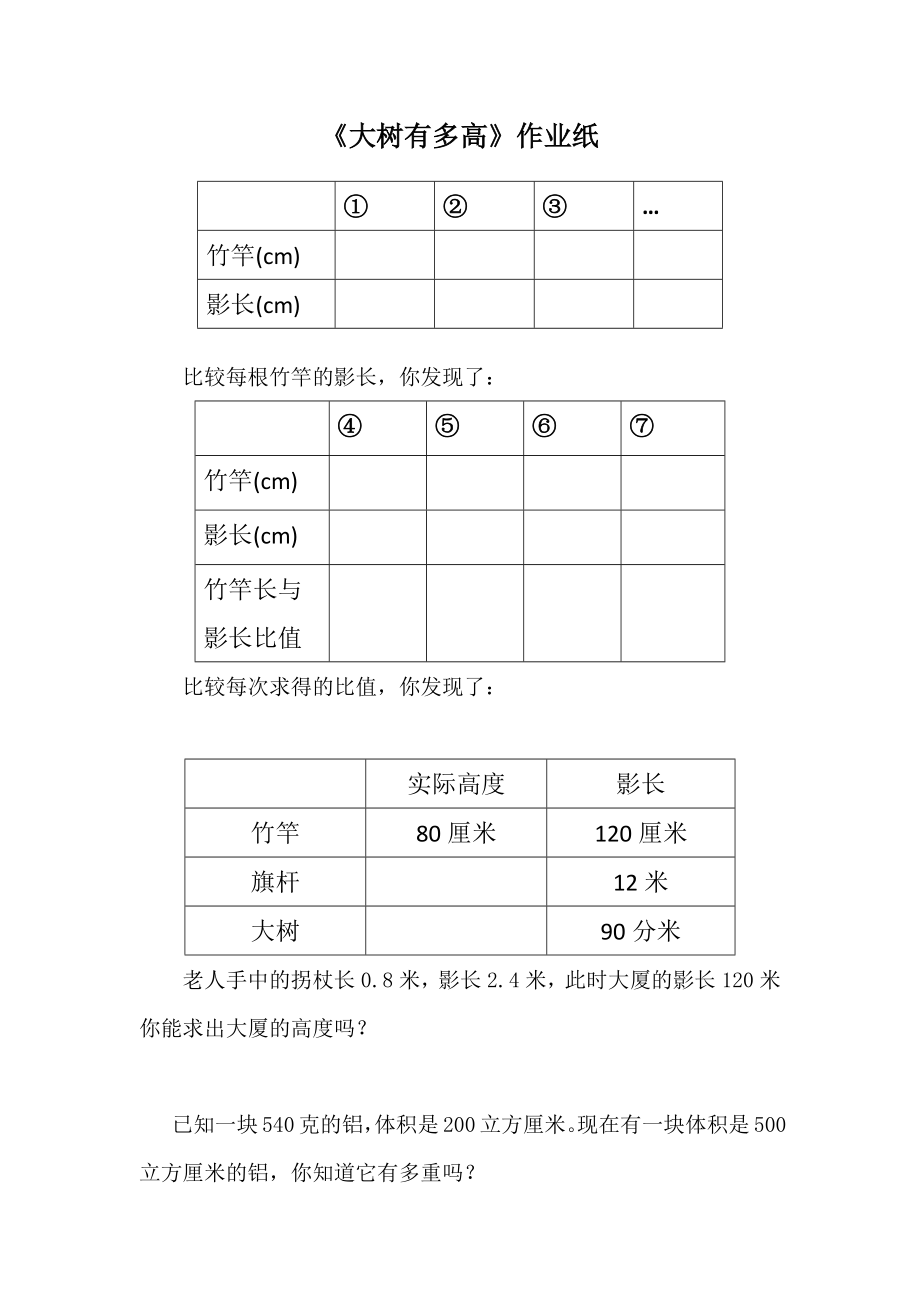 小学苏教版六年级下册数学《大树有多高》校级公开课教案+课件+作业纸.zip