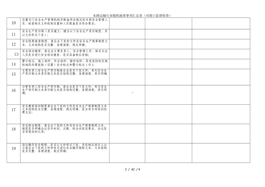 水路运输行业随机抽查事项汇总表（对港口监督检查）参考模板范本.doc_第2页