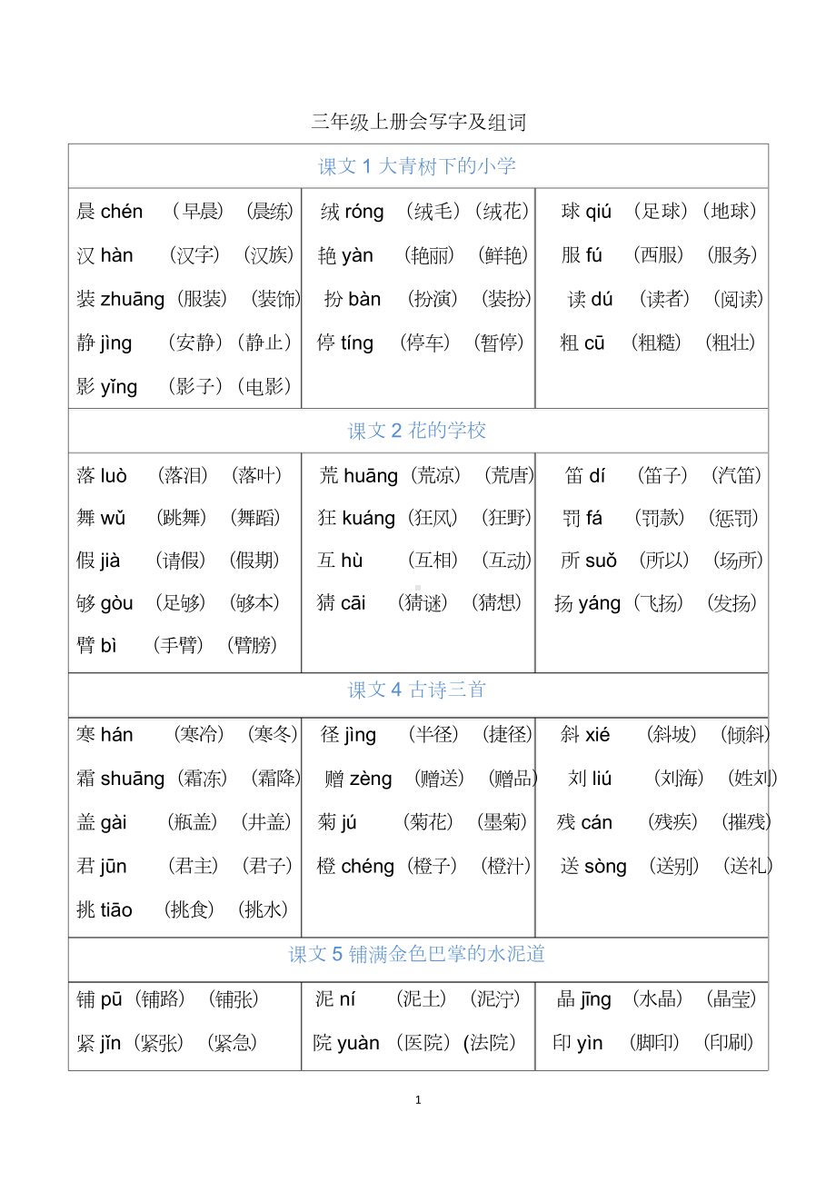 03 三年级上册 写字表组词.doc-统编版小学语文_第1页