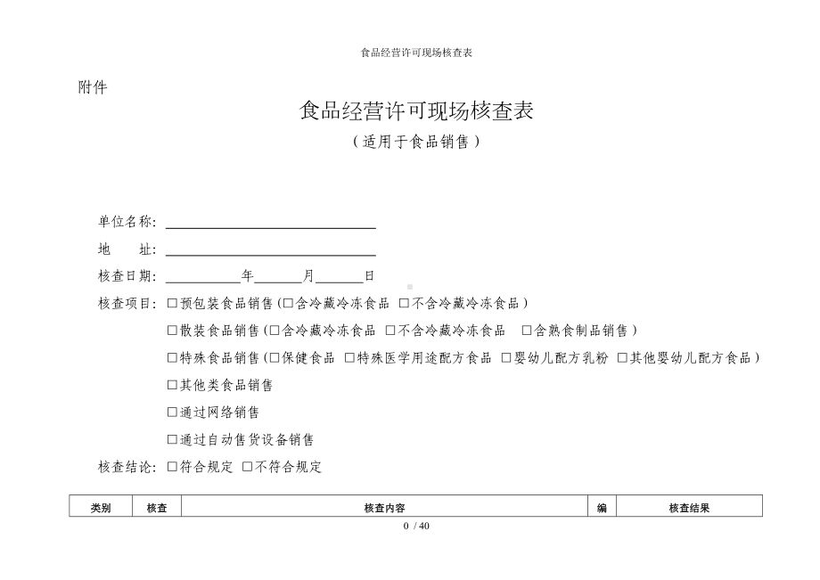 食品经营许可现场核查表参考模板范本.doc_第1页