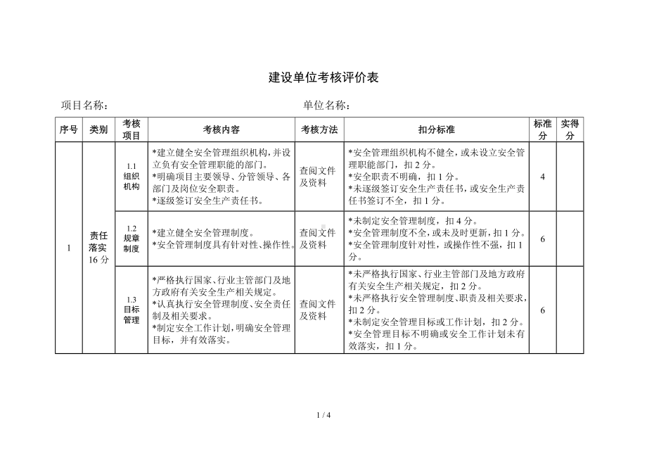 建设单位考核评价表参考模板范本.doc_第1页