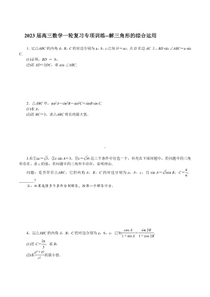 解三角形的综合运用 专项训练-2023届高三数学一轮复习.docx