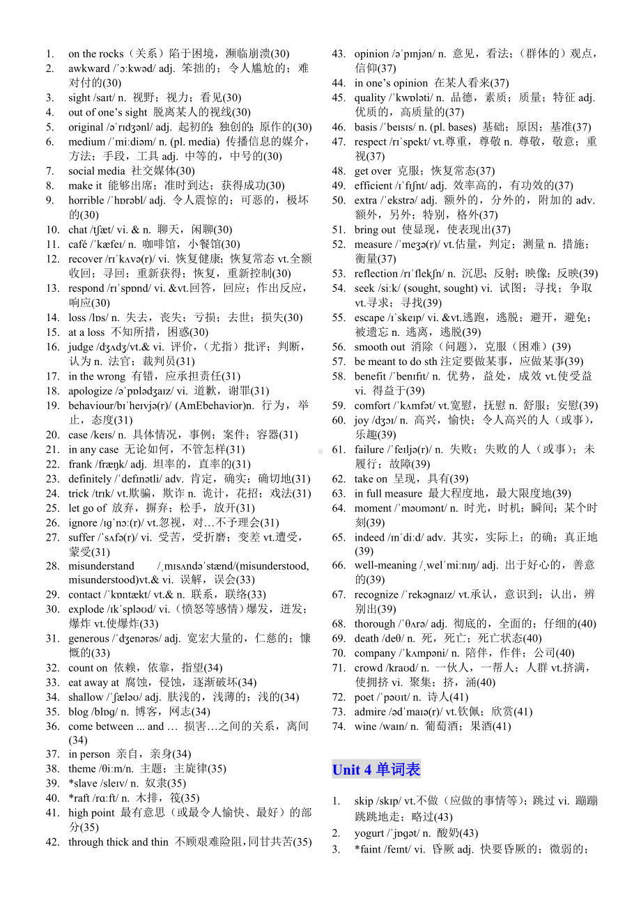 2022新牛津译林版（2020）《高中英语》必修第一册Unit1-Unit4 单词表（背诵+默写）.docx_第3页