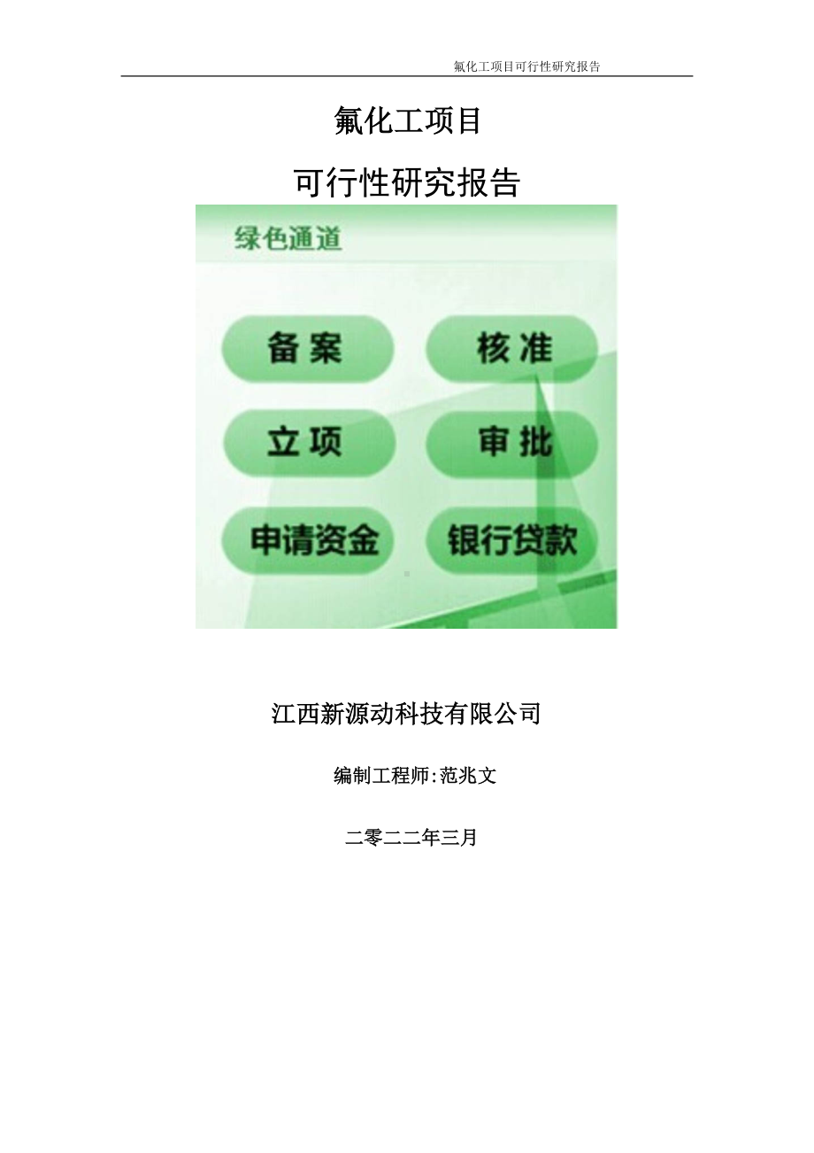 氟化工项目可行性研究报告-申请建议书用可修改样本.doc_第1页