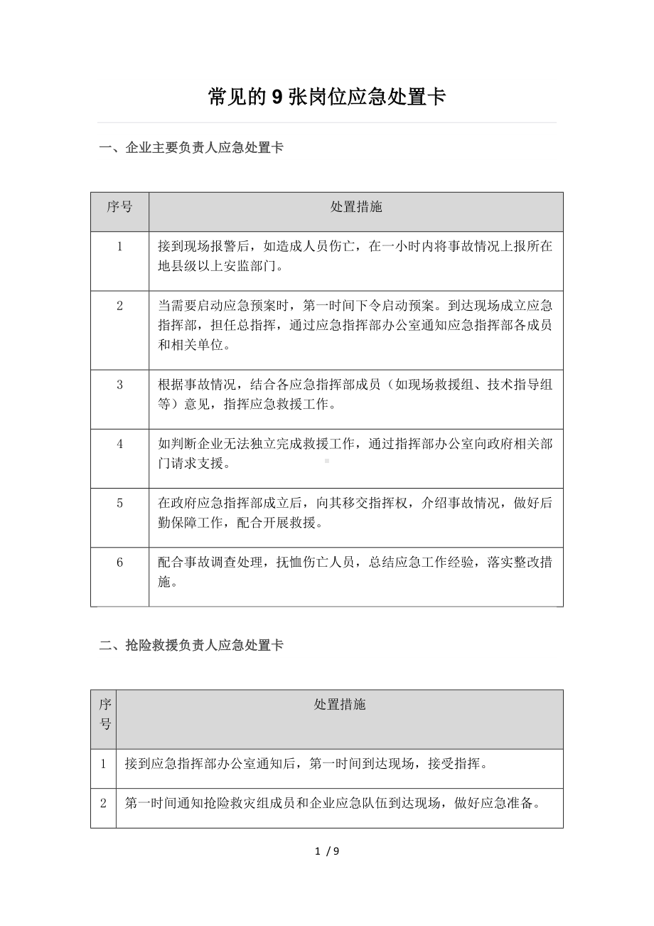 企业常见岗位应急处置卡（模板）参考模板范本.docx_第1页