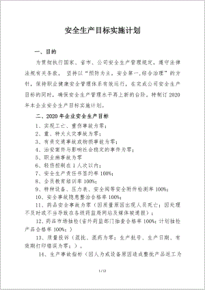 企业安全生产目标实施计划与考核办法（范本）参考模板范本.doc