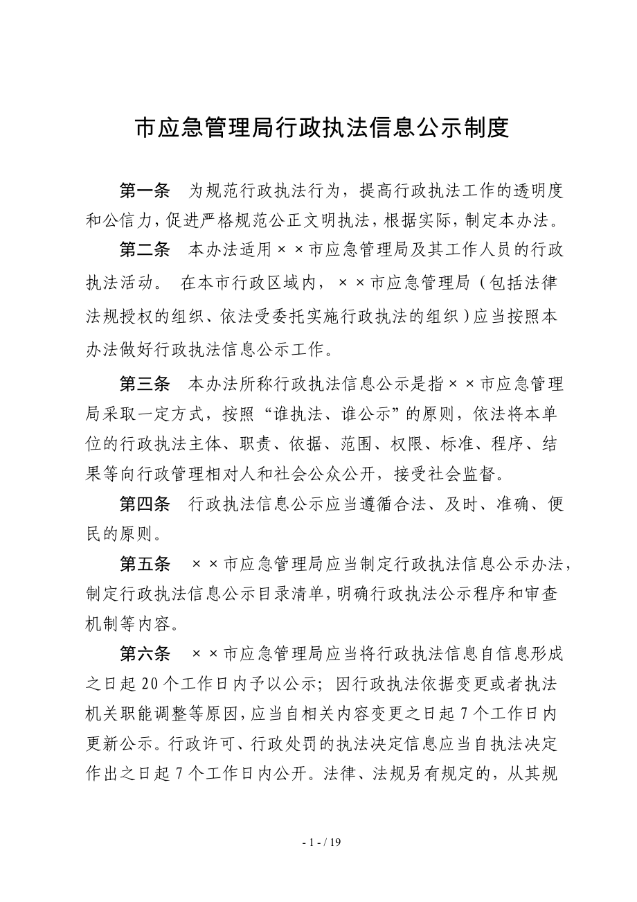 市应急管理局行政执法信息公示制度参考模板范本.doc_第1页