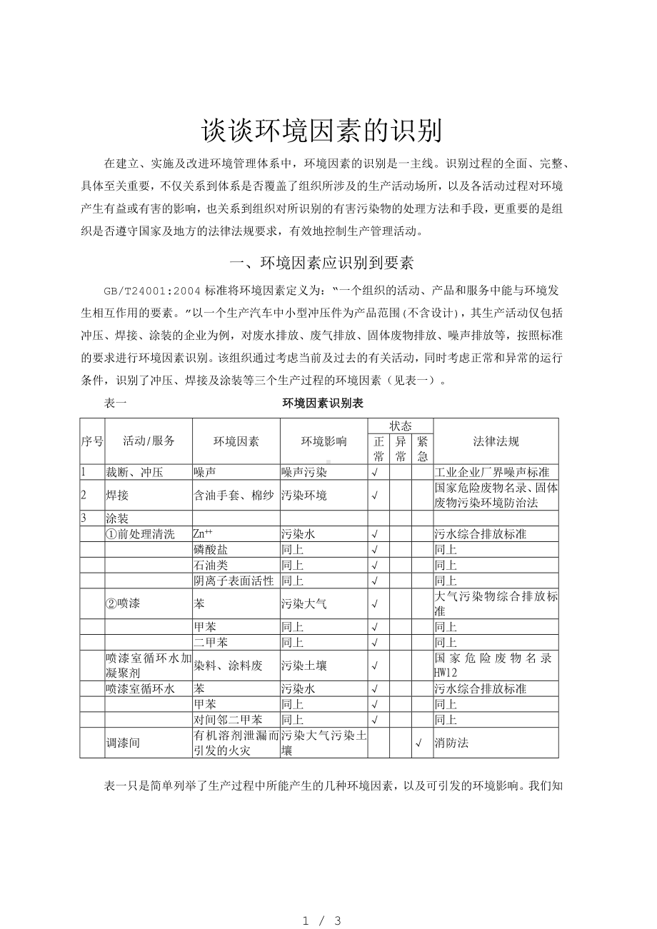 谈谈环境因素的识别参考模板范本.docx_第1页