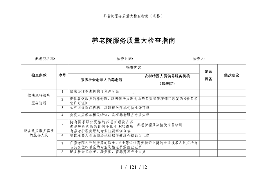 养老院服务质量大检查指南（表格）参考模板范本.docx_第1页