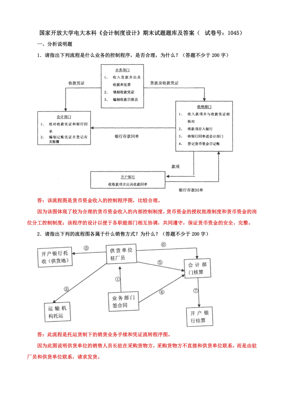 （最新）国家开放大学电大本科《会计制度设计》期末试题题库及答案试卷号：1045.pdf_第1页