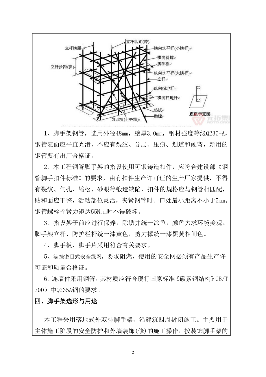 （脚架）外脚手架安全技术交底书参考模板范本.doc_第2页