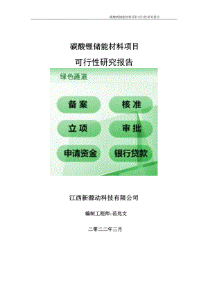 碳酸锂储能材料项目可行性研究报告-申请建议书用可修改样本.doc