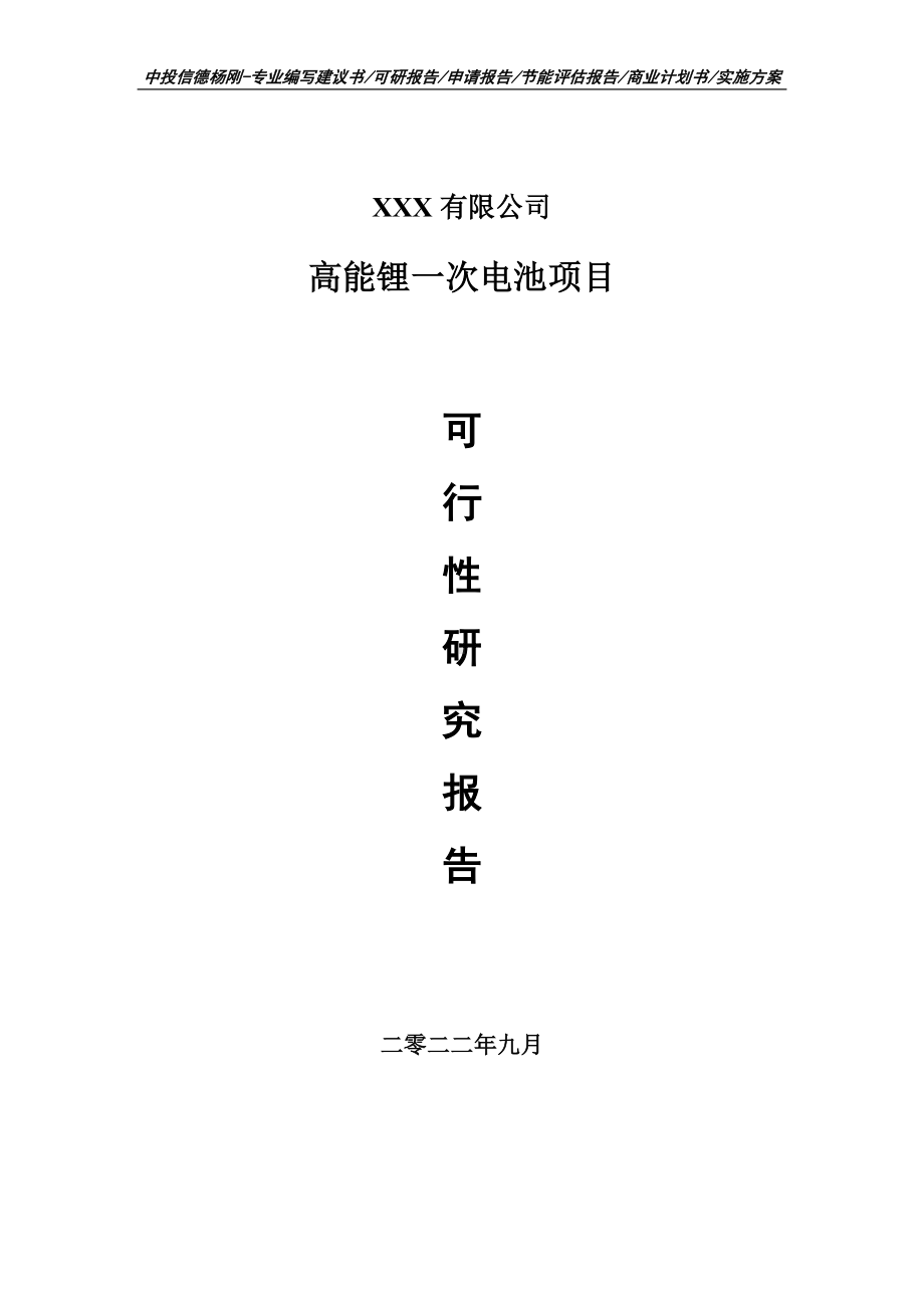 高能锂一次电池项目可行性研究报告建议书.doc_第1页