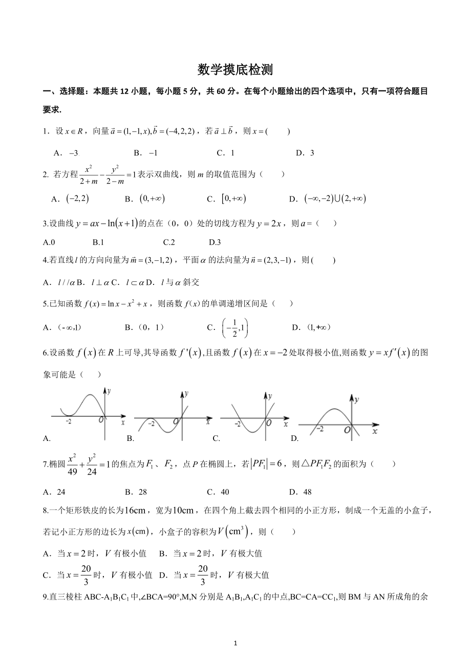 函数与几何检测卷-2023届高考数学一轮复习.docx_第1页