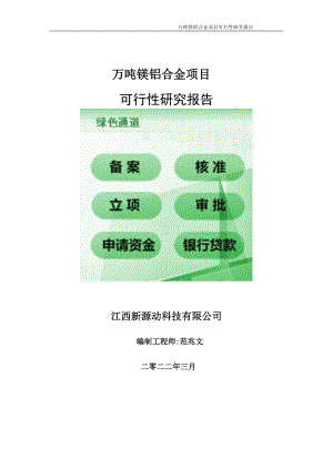 万吨镁铝合金项目可行性研究报告-申请建议书用可修改样本.doc