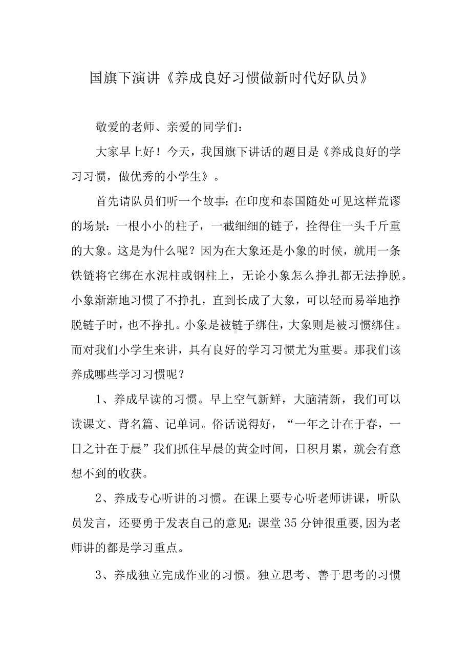 国旗下演讲《养成良好习惯 做新时代好队员》.docx_第1页