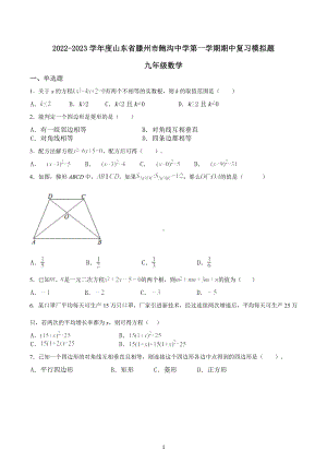 山东省枣庄市滕州市鲍沟中学2022-2023学年九年级上学期期中复习数学模拟题.docx