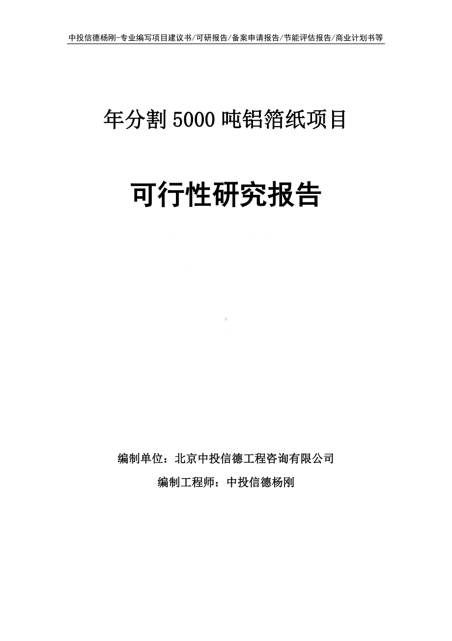 年分割5000吨铝箔纸项目可行性研究报告建议书.doc_第1页