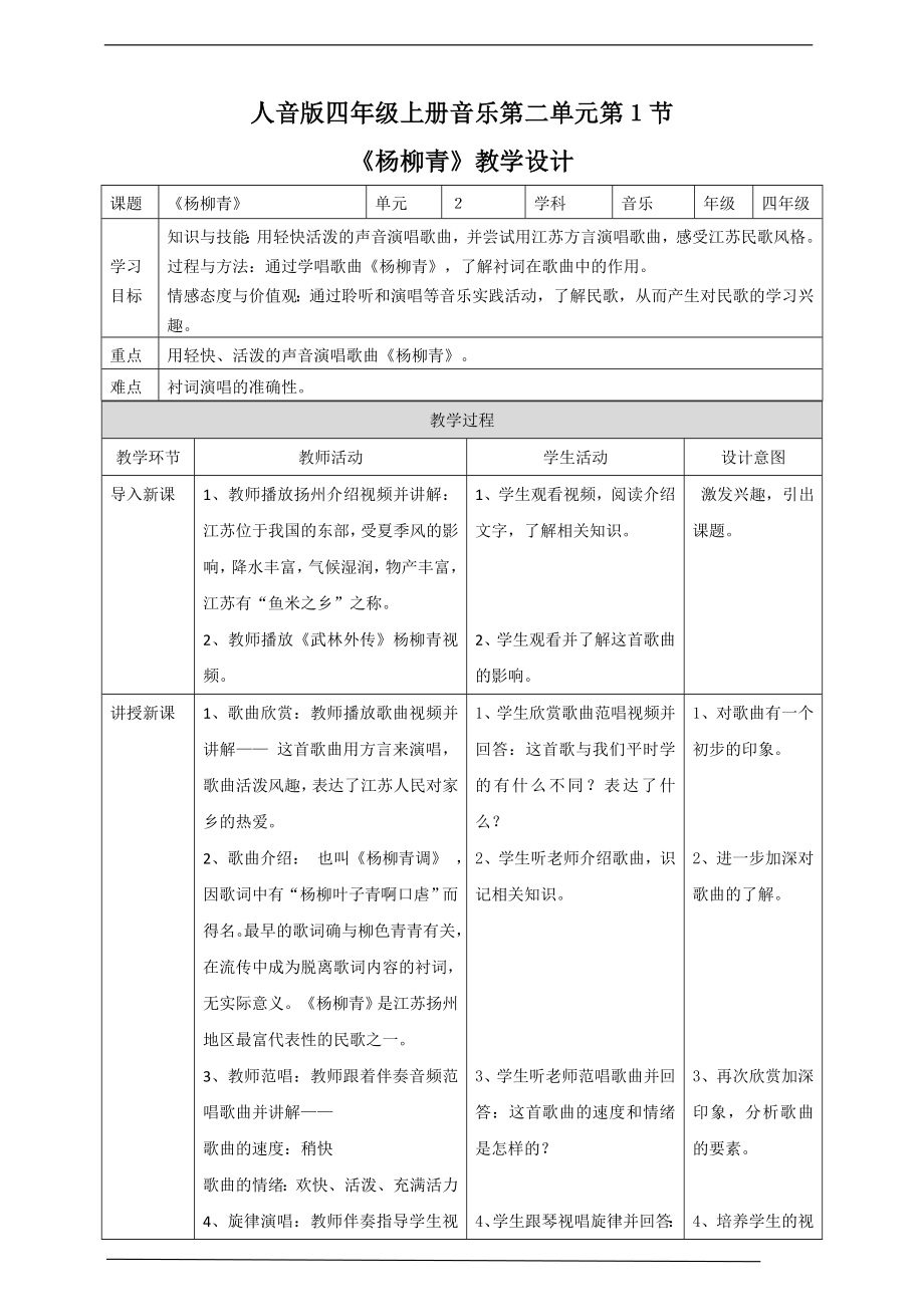 第二单元第１节《杨柳青》(公开课)ppt课件（含教案+音视频）-2022新人音版四年级上册《音乐》.rar