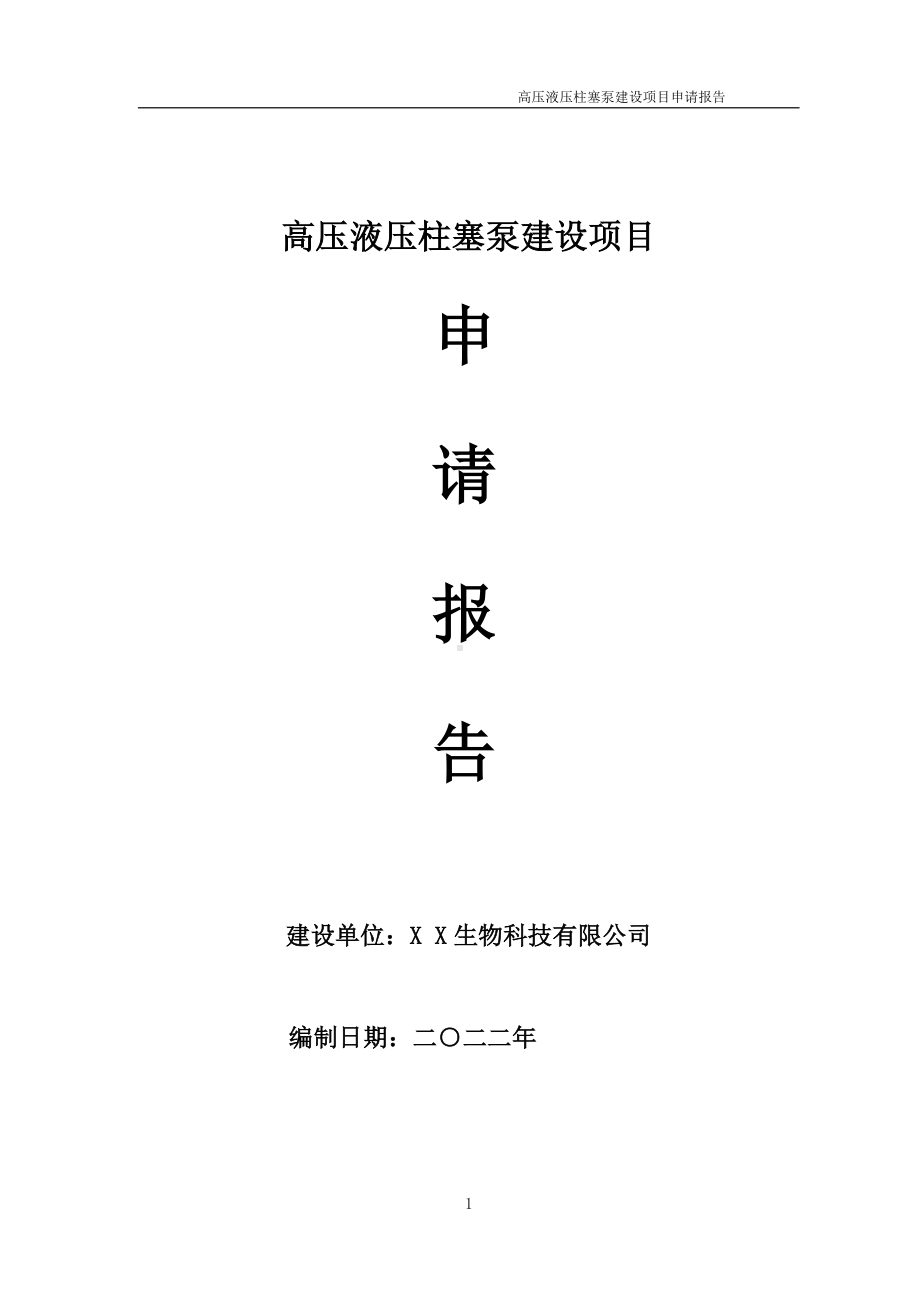 高压液压柱塞泵建设项目申请报告 （可编辑案例）.doc_第1页