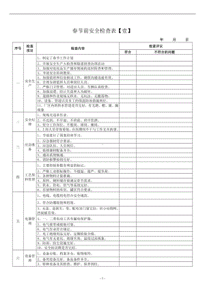 春节前安全检查表汇编参考模板范本.doc