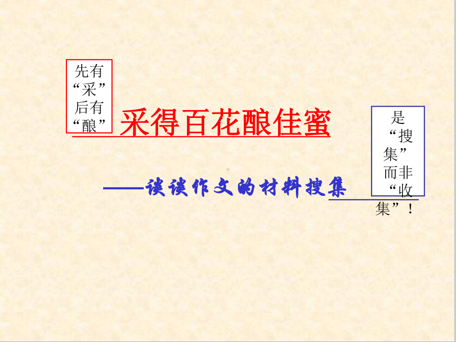 初中作文指导：采得百花酿佳蜜-谈谈作文的材料搜集课件.ppt_第1页