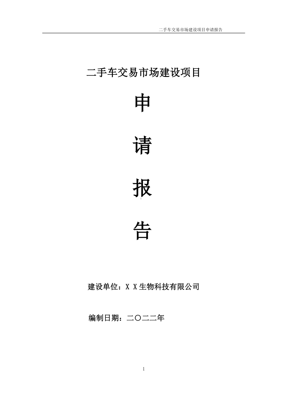 二手车交易市场建设项目申请报告 （可编辑案例）.doc_第1页