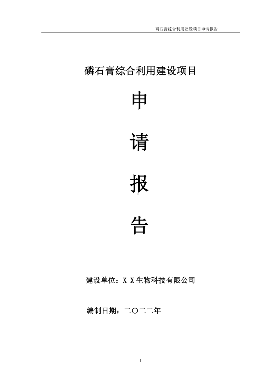 磷石膏综合利用建设项目申请报告 （可编辑案例）.doc_第1页