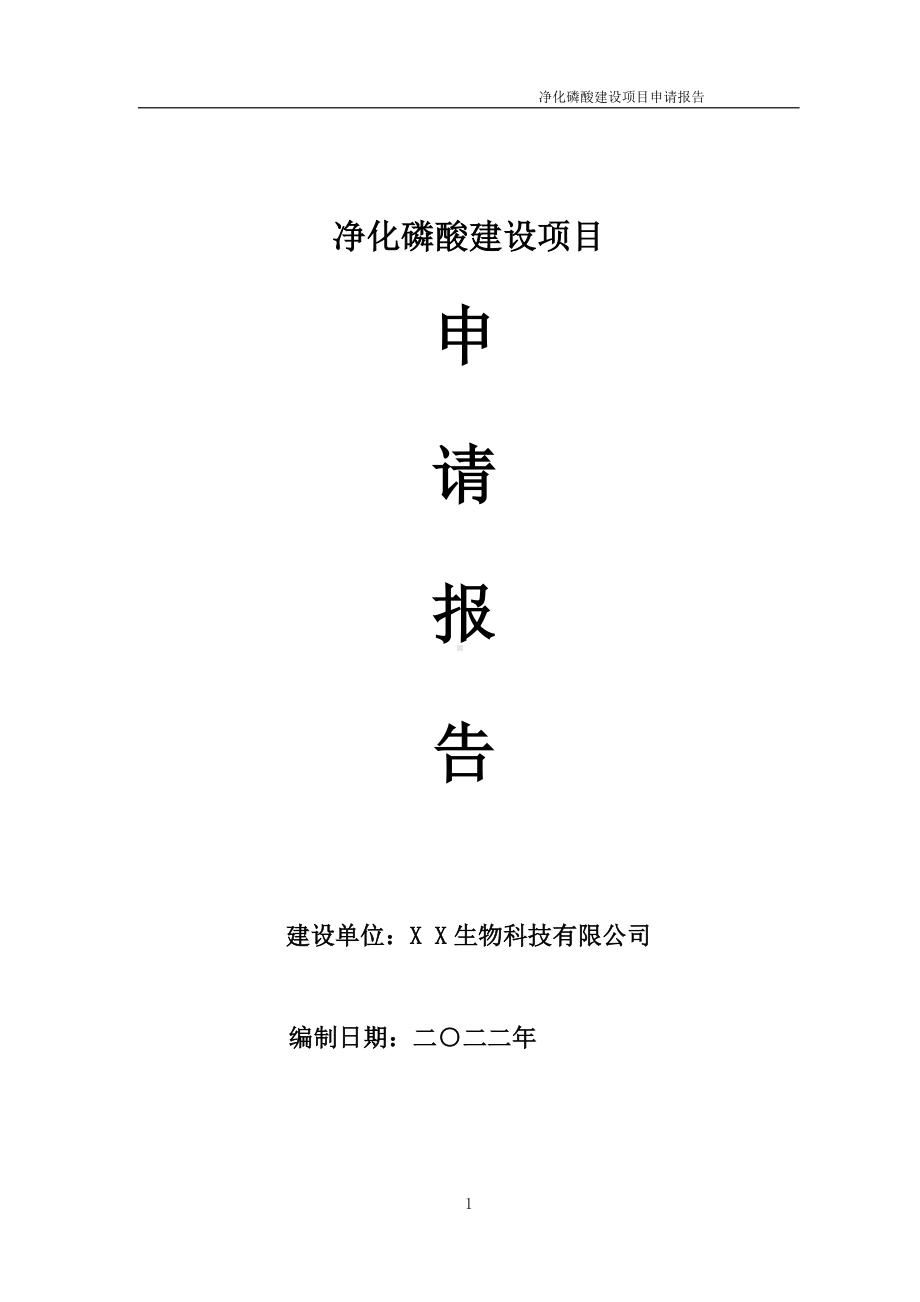 净化磷酸建设项目申请报告 （可编辑案例）.doc_第1页