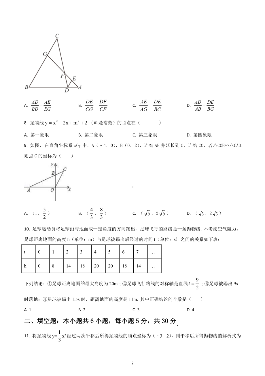 浙江省金华市义乌市稠州中学 九年级上学期第一次月考数学试题.docx_第2页