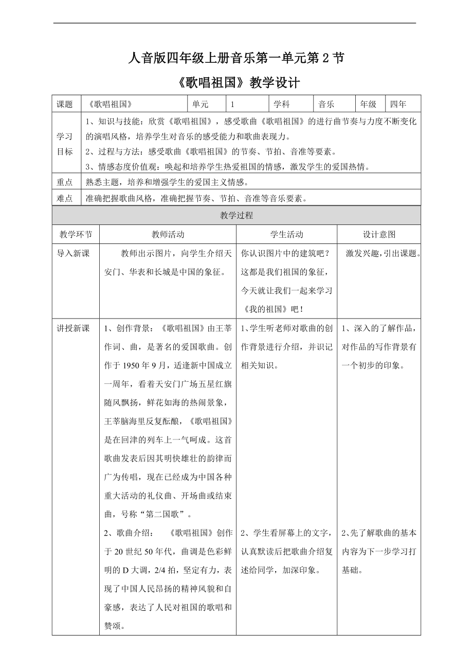第一单元第2节《歌唱祖国》(公开课)ppt课件（含教案+音视频）-2022新人音版四年级上册《音乐》.rar