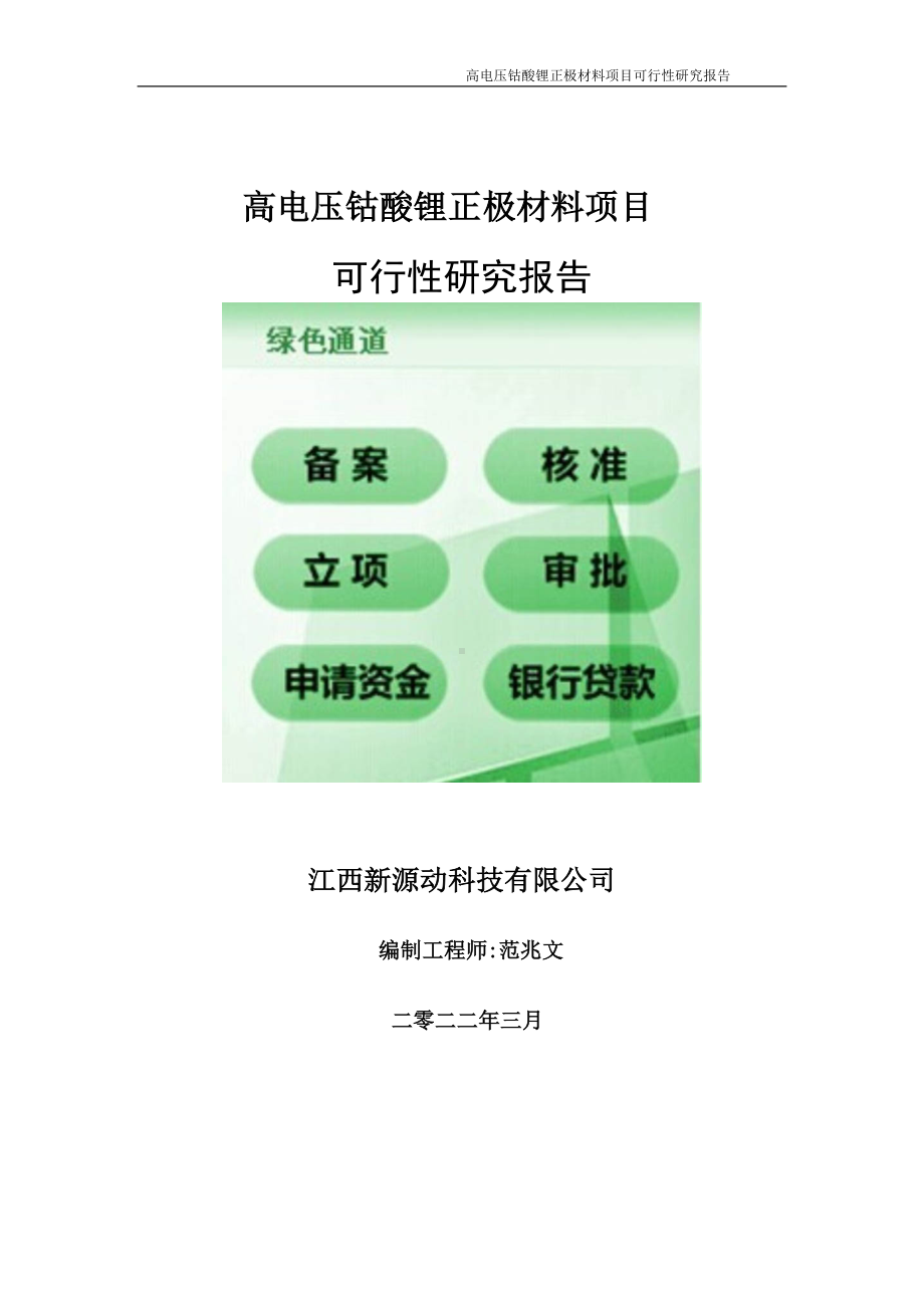 高电压钴酸锂正极材料项目可行性研究报告-申请建议书用可修改样本.doc_第1页