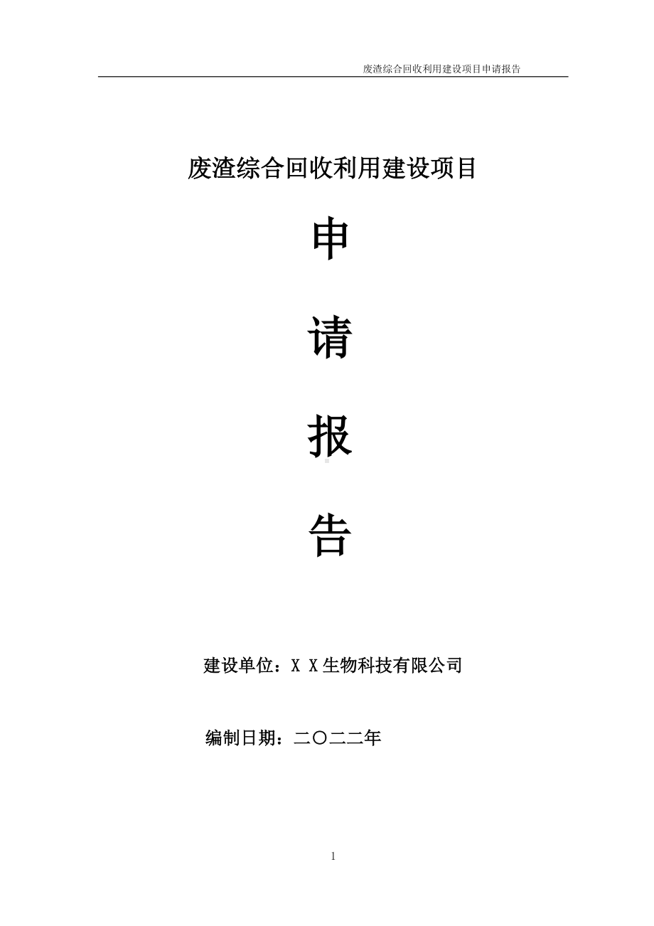 废渣综合回收利用建设项目申请报告 （可编辑案例）.doc_第1页