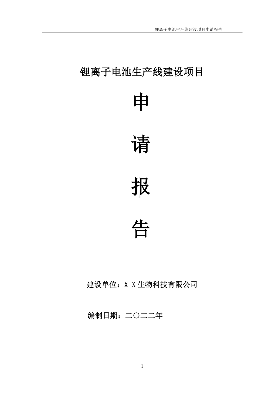 锂离子电池生产线项目申请报告 （可编辑案例）.doc_第1页