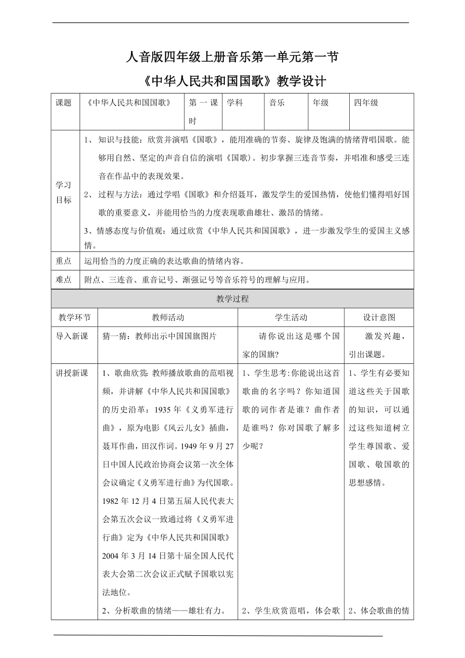 第一单元第一节《中华人民共和国国歌》(公开课)ppt课件（含教案+音视频）-2022新人音版四年级上册《音乐》.rar