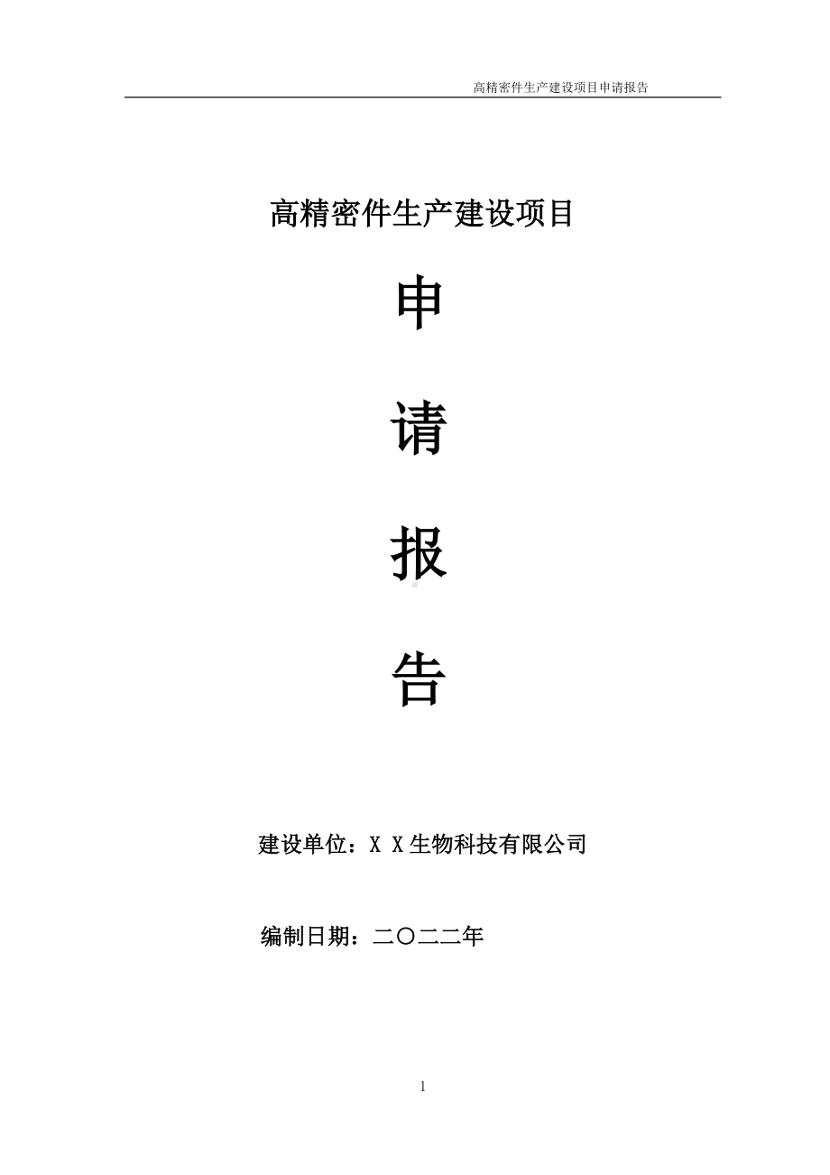 高精密件生产建设项目申请报告 （可编辑案例）.doc_第1页