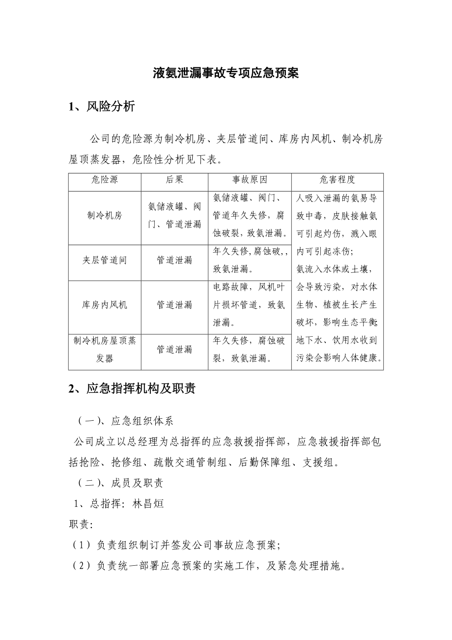 氨气泄露专项应急预案参考模板范本.doc_第1页