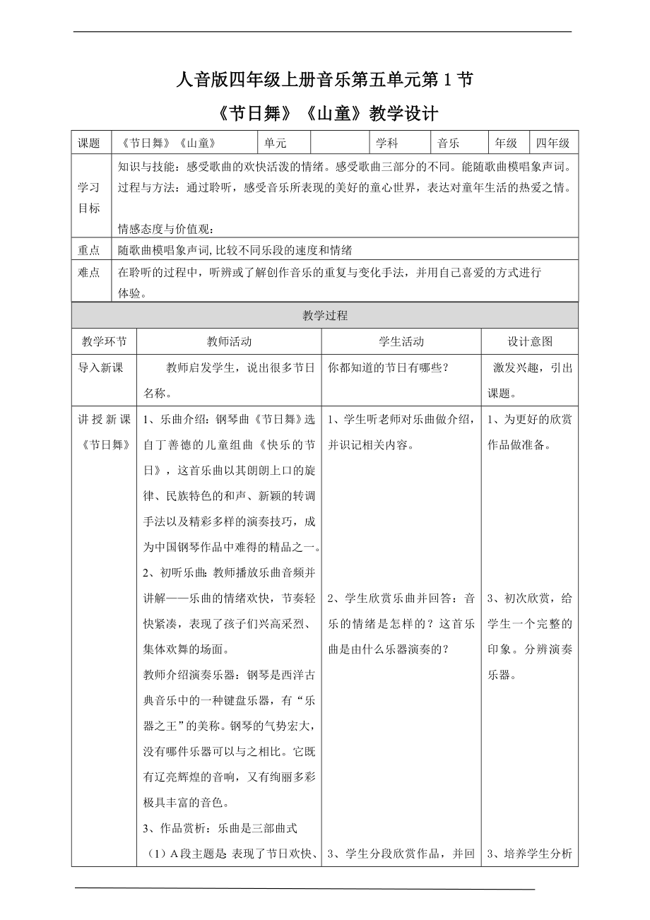 第五单元第1节《节日舞》《山童》(公开课)ppt课件（含教案+音频）-2022新人音版四年级上册《音乐》.rar