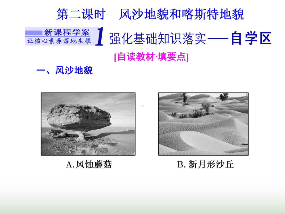 新教材高中地理第二章自然地理要素及现象第一节主要地貌的景观特点第二课时风沙地貌和喀斯特地貌课件.ppt_第1页