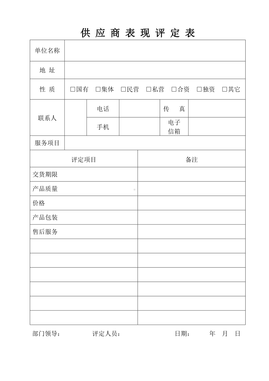 化工企业供应商表现评定表参考模板范本.doc_第1页