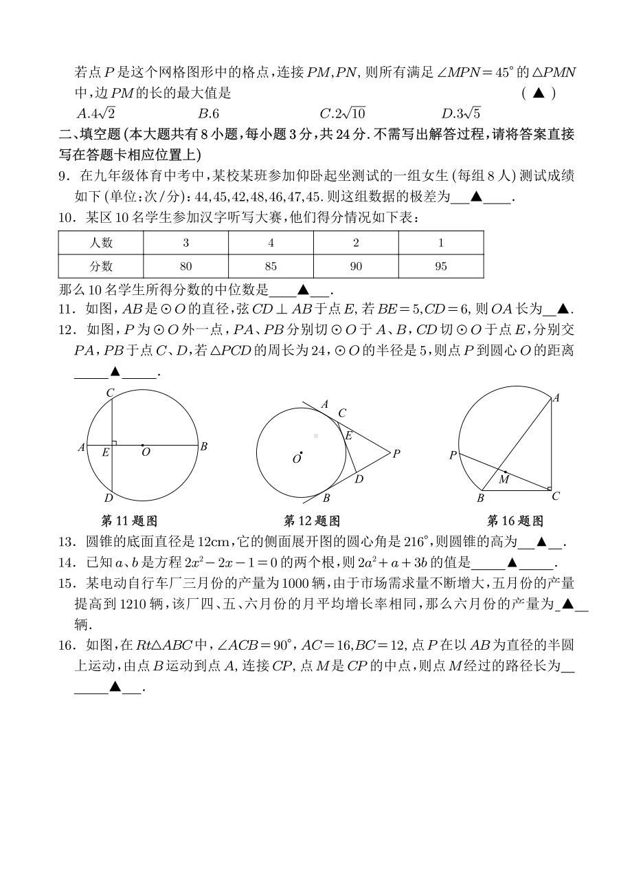 江苏省盐城市建湖县汇杰初级中学2022~2023学年九年级上学期数学回味练习06.pdf_第2页