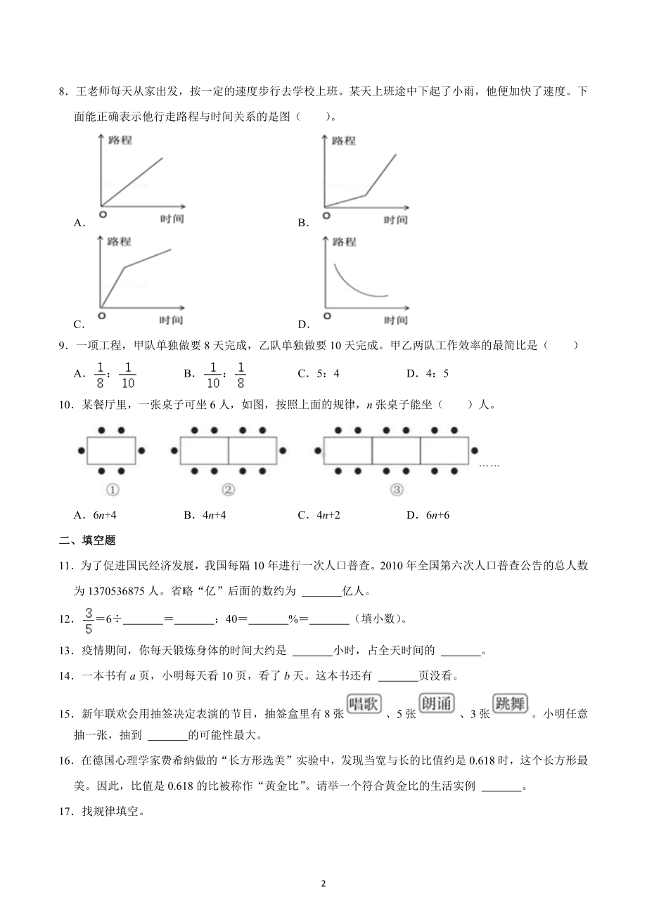 2022年北京市房山区小升初数学模拟试卷.docx_第2页