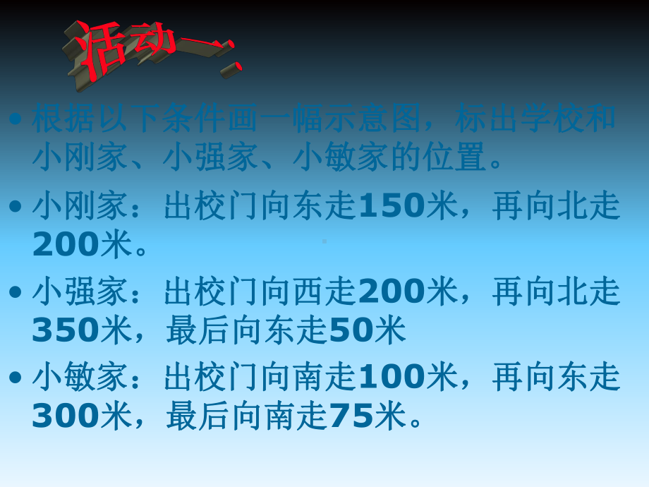 根据以下条件画一幅示意图标出学校和小刚家小强家小-课件.ppt_第2页