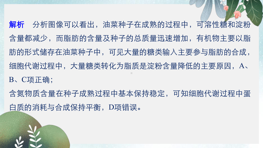 高考生物二轮复习专题一细胞的分子组成基本结构和生命历程小专题1种子成熟过程及萌发过程中相关物质的转化课件.ppt_第3页