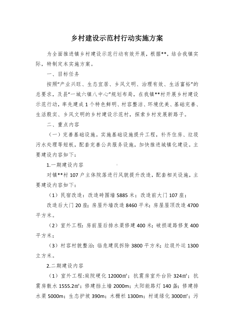 农村建设示范村行动实施方案（示范文本）.docx_第1页