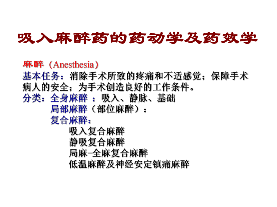 第二讲吸入麻醉药的药代动力学及药效学11级护理课件.ppt_第1页