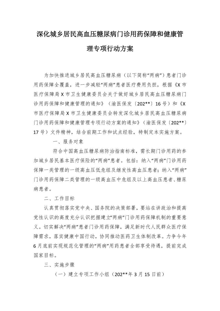 深化农村居民高血压糖尿病门诊用药保障和健康管理专项行动方案（示范文本）.docx_第1页