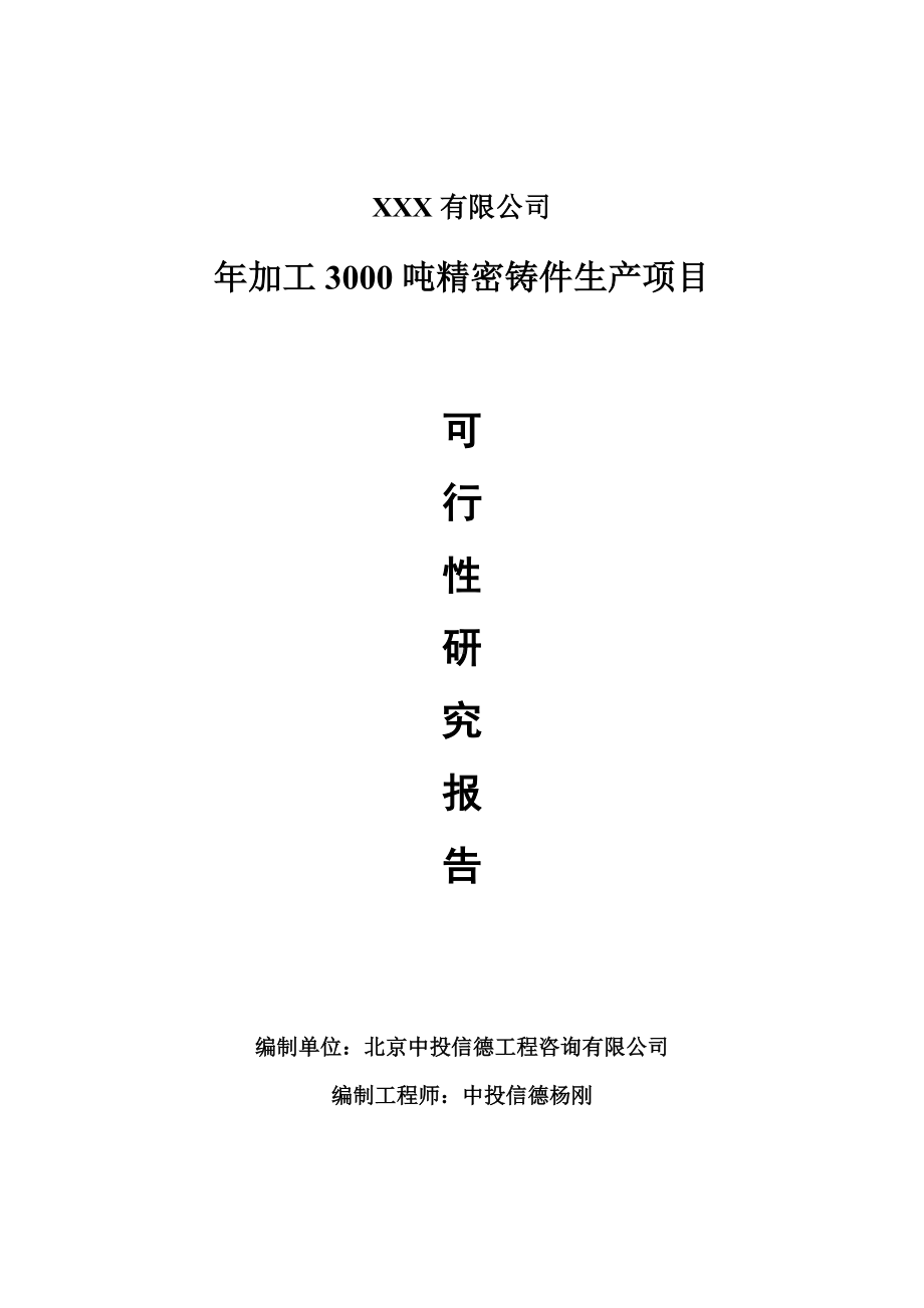 年加工3000吨精密铸件可行性研究报告申请备案.doc_第1页