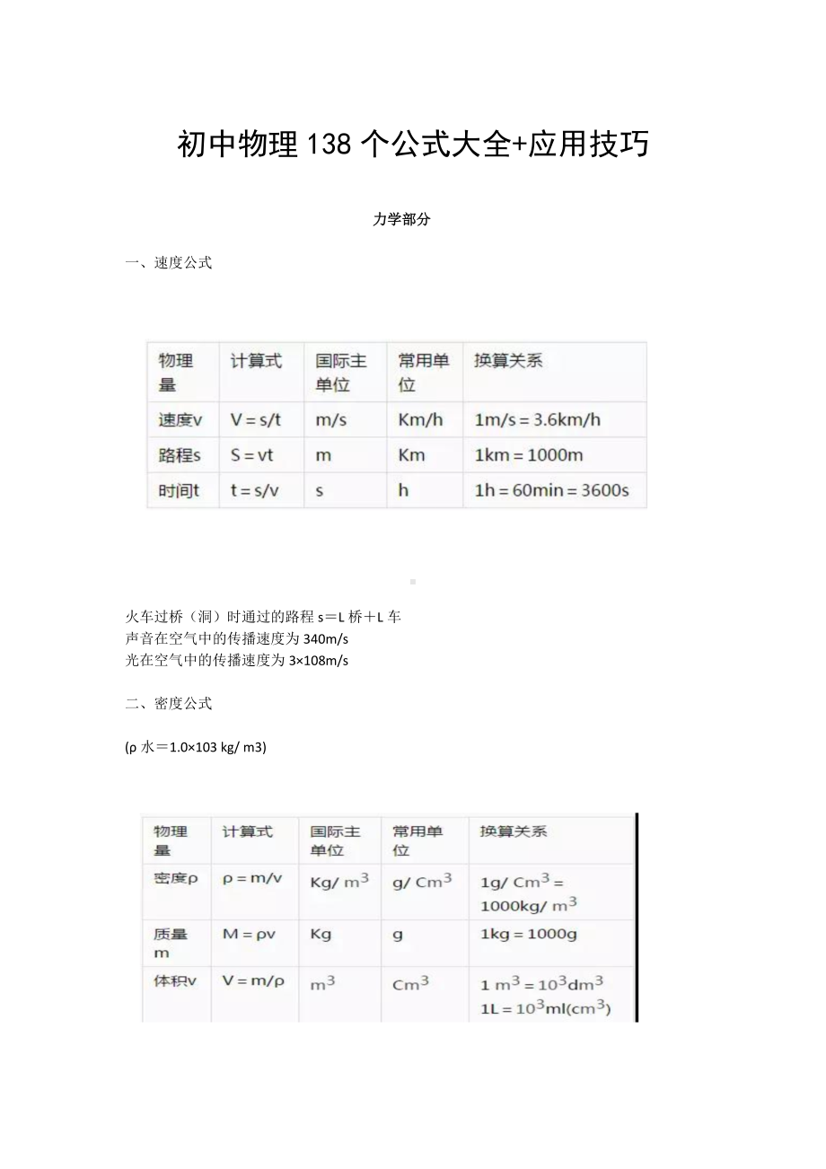 初中物理138个公式大全+应用技巧.doc_第1页